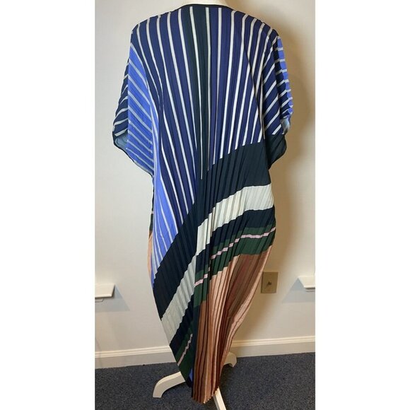 Delfi Collective Mara Kaftan Dress Pleated Blue Gray Pink Green Stripe One Size - Picture 4 of 6